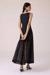 Shop_The Summer House_Black Linen, Cotton, Chanderi Embroidery Boat Neck Astra Maxi Dress _at_Aza_Fashions