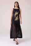 Shop_The Summer House_Black Linen, Cotton, Chanderi Embroidery Boat Neck Astra Maxi Dress 