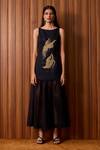 Buy_The Summer House_Black Linen, Cotton, Chanderi Embroidery Boat Neck Astra Maxi Dress _at_Aza_Fashions