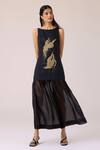 Shop_The Summer House_Black Linen, Cotton, Chanderi Embroidery Boat Neck Astra Maxi Dress _Online