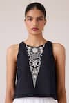Shop_The Summer House_Black Linen, Cotton Embroidery Round Neck Evora Top _Online_at_Aza_Fashions