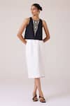 The Summer House_Black Linen, Cotton Embroidery Round Neck Evora Top _at_Aza_Fashions