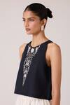 Buy_The Summer House_Black Linen, Cotton Embroidery Round Neck Evora Top 