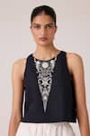 Shop_The Summer House_Black Linen, Cotton Embroidery Round Neck Evora Top 