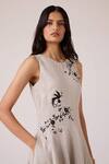 The Summer House_Beige Linen Embroidery Round Neck Helios Dress _Online_at_Aza_Fashions