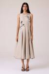 Buy_The Summer House_Beige Linen Embroidery Round Neck Helios Dress _Online_at_Aza_Fashions