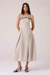 Buy_The Summer House_Beige Linen Embroidery Bandeau Neck Suhjan Dress _at_Aza_Fashions