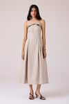 The Summer House_Beige Linen Embroidery Bandeau Neck Suhjan Dress _Online_at_Aza_Fashions