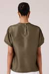 Shop_The Summer House_Olive Green Silk Round Neck Pam Top _at_Aza_Fashions