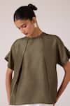 Shop_The Summer House_Olive Green Silk Round Neck Pam Top _Online_at_Aza_Fashions