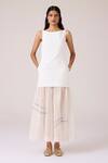 Shop_The Summer House_Off White Cotton, Chanderi Embroidery Boat Neck Astra Maxi Dress _at_Aza_Fashions