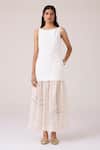 The Summer House_Off White Cotton, Chanderi Embroidery Boat Neck Astra Maxi Dress _at_Aza_Fashions