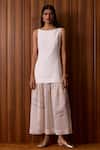 Buy_The Summer House_Off White Cotton, Chanderi Embroidery Boat Neck Astra Maxi Dress _at_Aza_Fashions