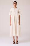 The Summer House_Off White Chanderi Embroidery Round Neck Callisto Handwoven Dress _Online_at_Aza_Fashions