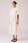 Buy_The Summer House_Off White Chanderi Embroidery Round Neck Callisto Handwoven Dress _Online_at_Aza_Fashions