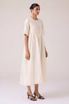 The Summer House_Off White Chanderi Embroidery Round Neck Callisto Handwoven Dress _at_Aza_Fashions
