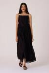 Buy_The Summer House_Black Chanderi Embroidery Square Neck Vespera Handwoven Dress _at_Aza_Fashions