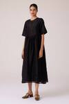 The Summer House_Black Chanderi Embroidery Round Neck Callisto Handwoven Dress _Online_at_Aza_Fashions