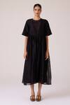 Buy_The Summer House_Black Chanderi Embroidery Round Neck Callisto Handwoven Dress _Online_at_Aza_Fashions