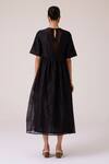 Shop_The Summer House_Black Chanderi Embroidery Round Neck Callisto Handwoven Dress _at_Aza_Fashions