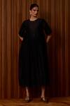 Buy_The Summer House_Black Chanderi Embroidery Round Neck Callisto Handwoven Dress _at_Aza_Fashions