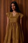 Shop_The Summer House_Yellow Chanderi V-neck Aelia Handwoven Dress _Online_at_Aza_Fashions
