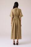 Shop_The Summer House_Olive Green Chanderi Round Neck Arha Handwoven Dress _at_Aza_Fashions