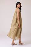 Shop_The Summer House_Olive Green Chanderi V-neck Jane Handwoven Dress _at_Aza_Fashions