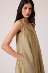 Shop_The Summer House_Olive Green Chanderi V-neck Jane Handwoven Dress _Online_at_Aza_Fashions