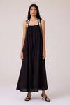 Buy_The Summer House_Black Cambric Embroidery Square Neck Themis Dress _at_Aza_Fashions