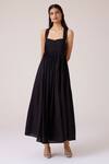 Buy_The Summer House_Black Cambric, Cotton Square Neck Erato Pleated Dress _Online_at_Aza_Fashions