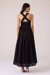 Shop_The Summer House_Black Cambric, Cotton Square Neck Erato Pleated Dress _at_Aza_Fashions