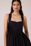 Buy_The Summer House_Black Cambric, Cotton Square Neck Erato Pleated Dress 