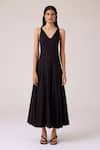 The Summer House_Black Cambric V-neck Aurora Panelled Dress _Online_at_Aza_Fashions