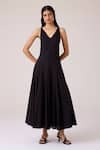 Buy_The Summer House_Black Cambric V-neck Aurora Panelled Dress _Online_at_Aza_Fashions