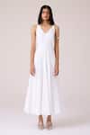 The Summer House_White Cambric, Cotton V-neck Aurora Panelled Dress _Online_at_Aza_Fashions