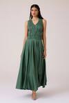 The Summer House_Green Cotton V-neck Rhea Halter Dress_Online_at_Aza_Fashions