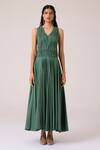 Buy_The Summer House_Green Cotton V-neck Rhea Halter Dress_Online_at_Aza_Fashions