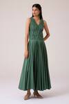 Shop_The Summer House_Green Cotton V-neck Rhea Halter Dress_Online_at_Aza_Fashions