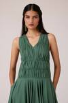 The Summer House_Green Cotton V-neck Rhea Halter Dress_at_Aza_Fashions
