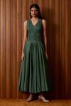 Buy_The Summer House_Green Cotton V-neck Rhea Halter Dress_at_Aza_Fashions