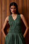 Buy_The Summer House_Green Cotton V-neck Rhea Halter Dress