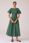 Buy_The Summer House_Green Voile, Cotton Round Neck Selara Midi Dress _at_Aza_Fashions