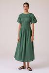 The Summer House_Green Voile, Cotton Round Neck Selara Midi Dress _Online_at_Aza_Fashions