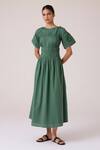 Buy_The Summer House_Green Voile, Cotton Round Neck Selara Midi Dress _Online_at_Aza_Fashions