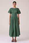 Shop_The Summer House_Green Voile, Cotton Round Neck Selara Midi Dress _Online_at_Aza_Fashions