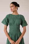 The Summer House_Green Voile, Cotton Round Neck Selara Midi Dress _at_Aza_Fashions