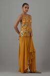 Priya Chaudhary_Yellow Crepe Embroidery, Sequins V-neck Top And Draped Skirt _Online_at_Aza_Fashions