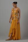 Buy_Priya Chaudhary_Yellow Crepe Embroidery, Sequins V-neck Top And Draped Skirt _at_Aza_Fashions