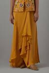 Shop_Priya Chaudhary_Yellow Crepe Embroidery, Sequins V-neck Top And Draped Skirt _Online_at_Aza_Fashions
